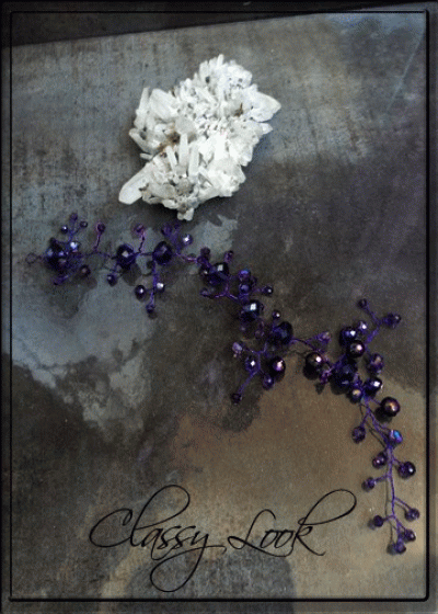 Дизайнерска кристална украса за коса Cassiopea 22 см- тъмно лилаво